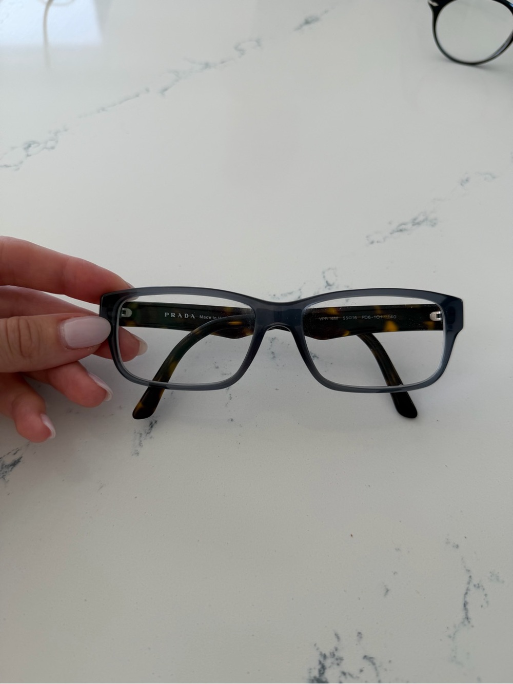 Prada Men's Rectangular Glasses in Gray with Tortoiseshell Temples